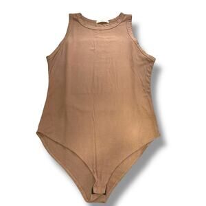 UNTYHOTS Womens Bodysuit Tank Top Sleeveless Rounded Neckline Brown Medium